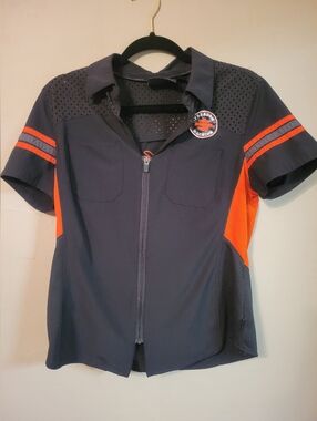 Black and Orange Zip-Front Short Sleeve Shirt
